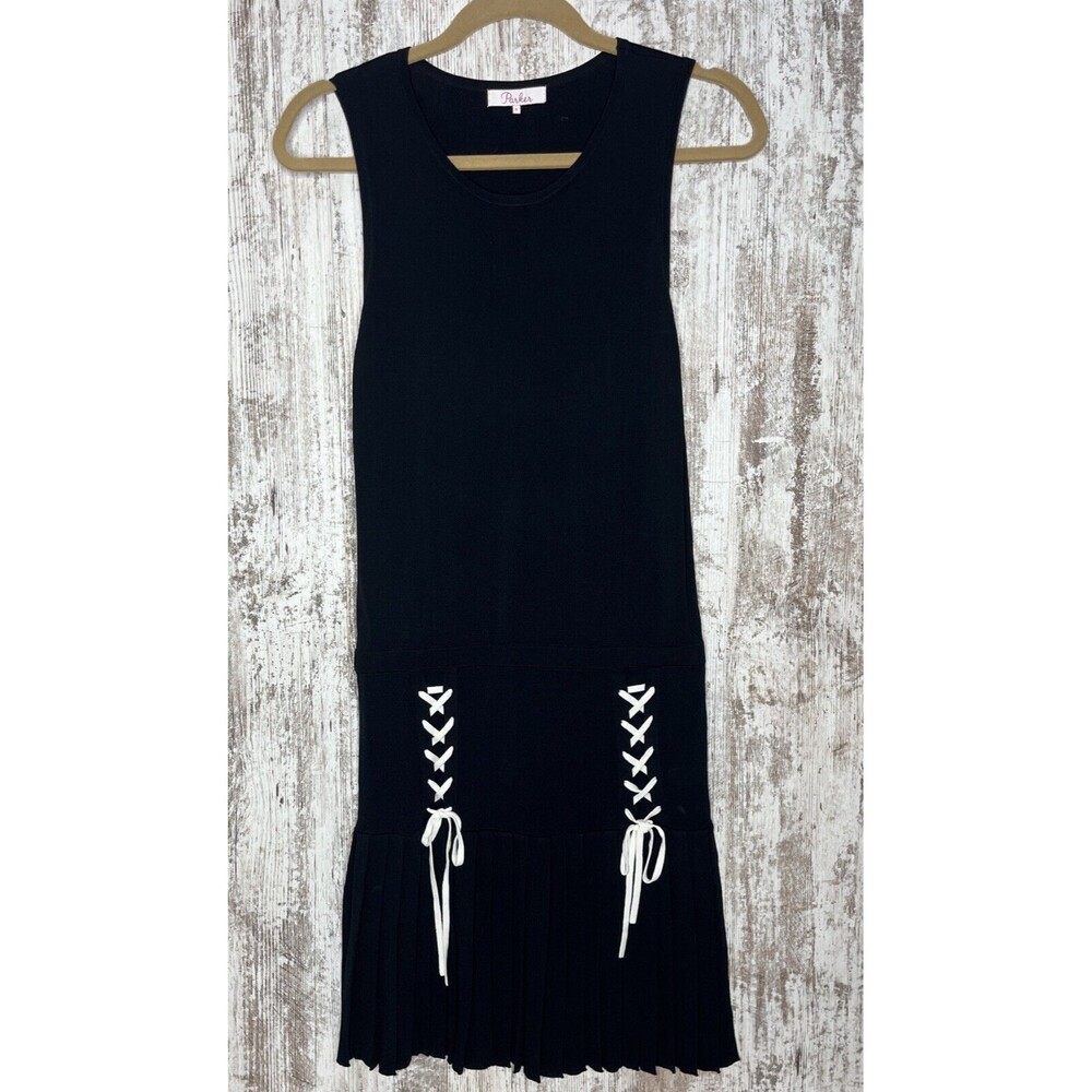 Parker Womens Dress High Rise Pleated Skirt Black White Ties Size Small Cosplay
